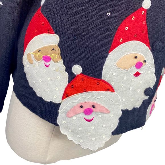 Vintage Arriviste Button-Down Santa Christmas Sweater - Size Medium - Picture 4 of 8